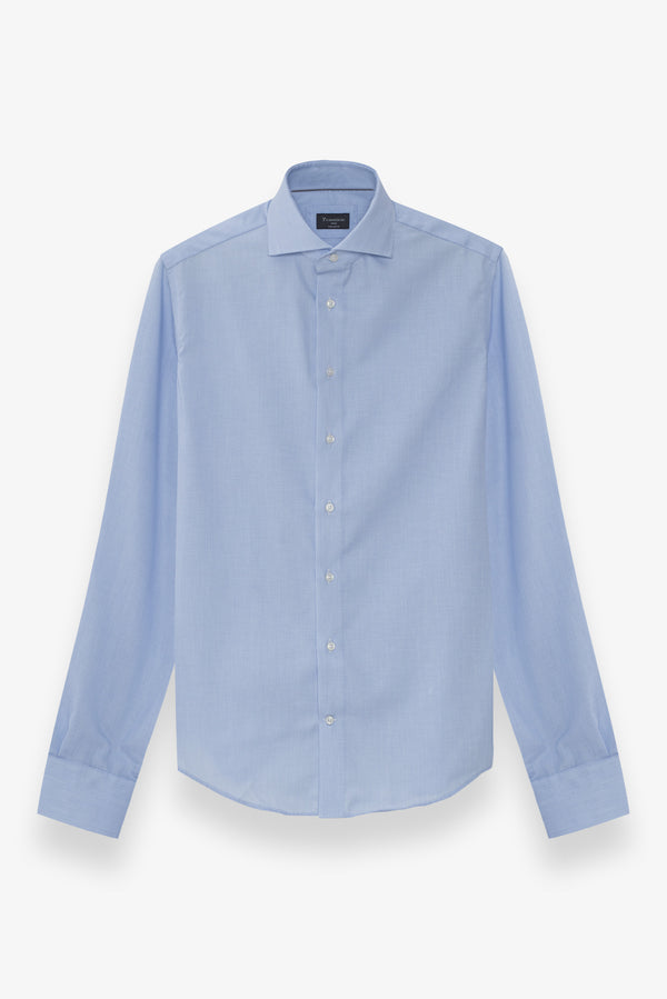 Camicia Uomo Marcello Essential Twill Celeste Bianco No Stiro