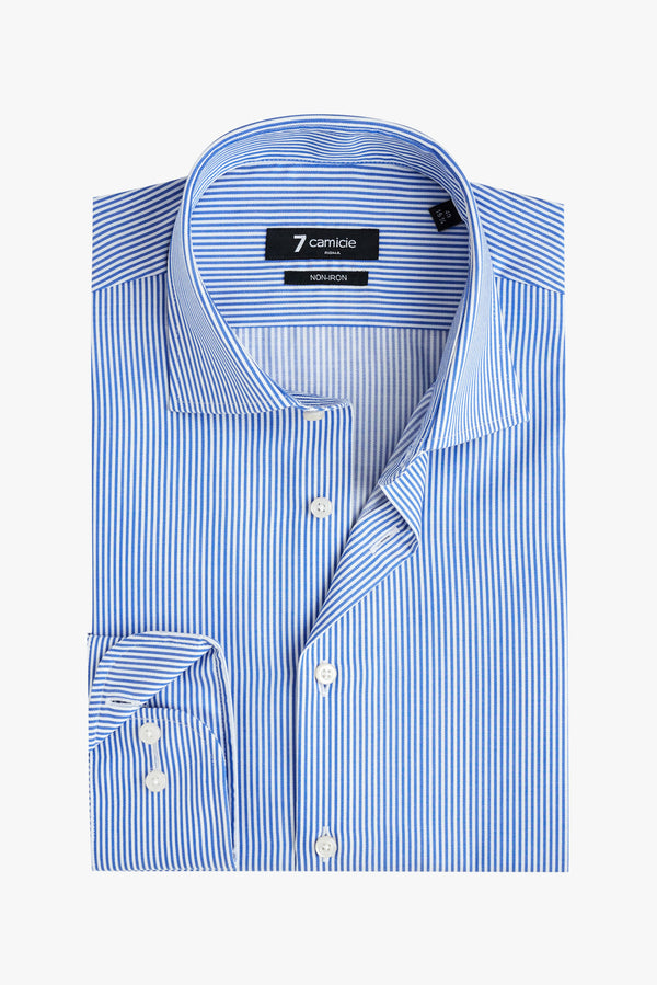 Camicia Uomo Firenze Popelin Blu Bianco No Stiro