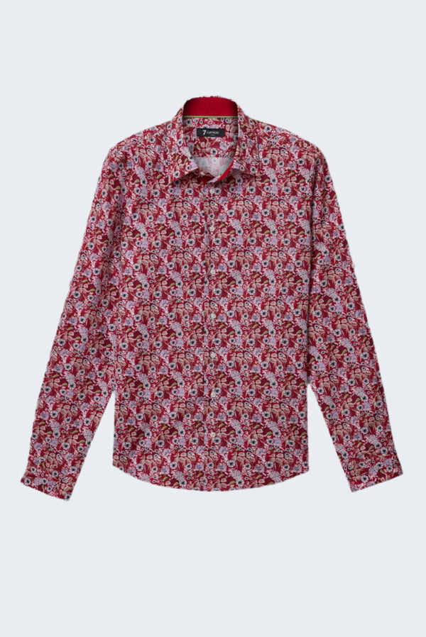 Camisa Hombre Adriano Sport Popelin Rojo Blanco
