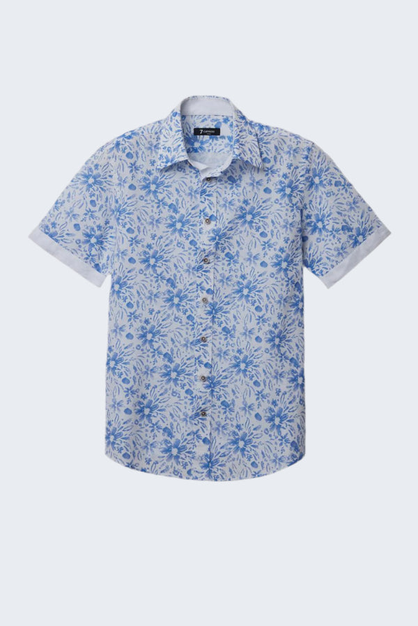 Camicia Uomo Manica Corta Giotto Iconic Lino Bianco Celeste