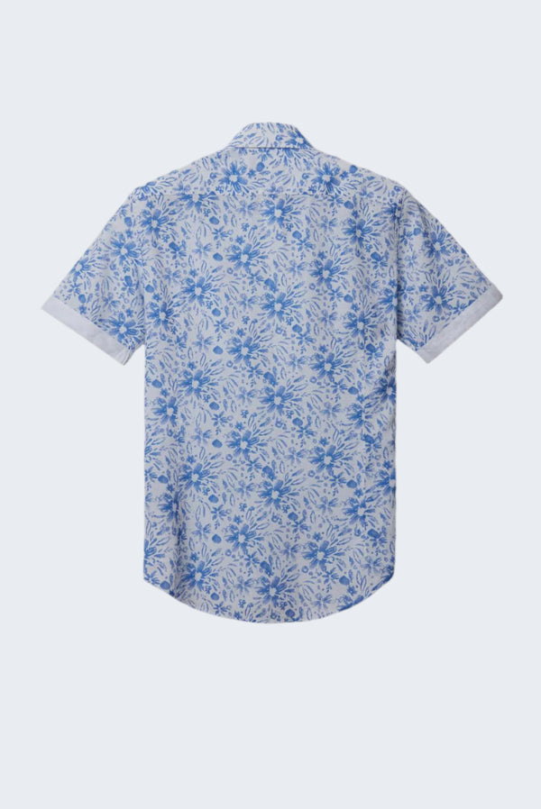 Camicia Uomo Manica Corta Giotto Iconic Lino Bianco Celeste