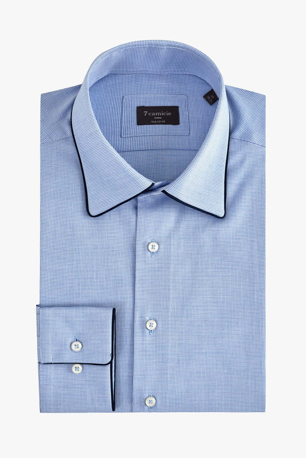 Camisa Hombre Jacquard Azul Claro Blanco