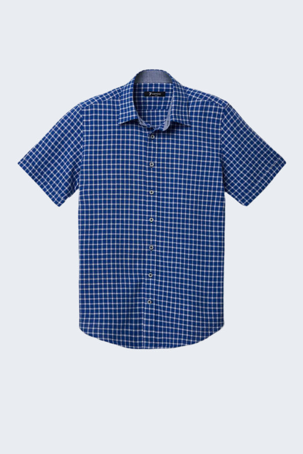 Camisa Hombre Manga corta Romeo Sport Lino Azul Blanco