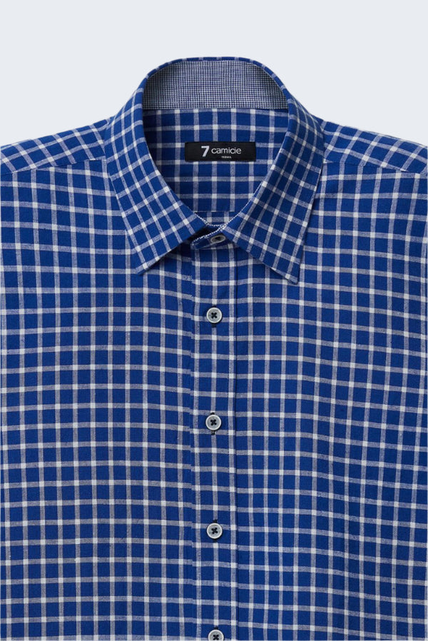 Camisa Hombre Manga corta Romeo Sport Lino Azul Blanco