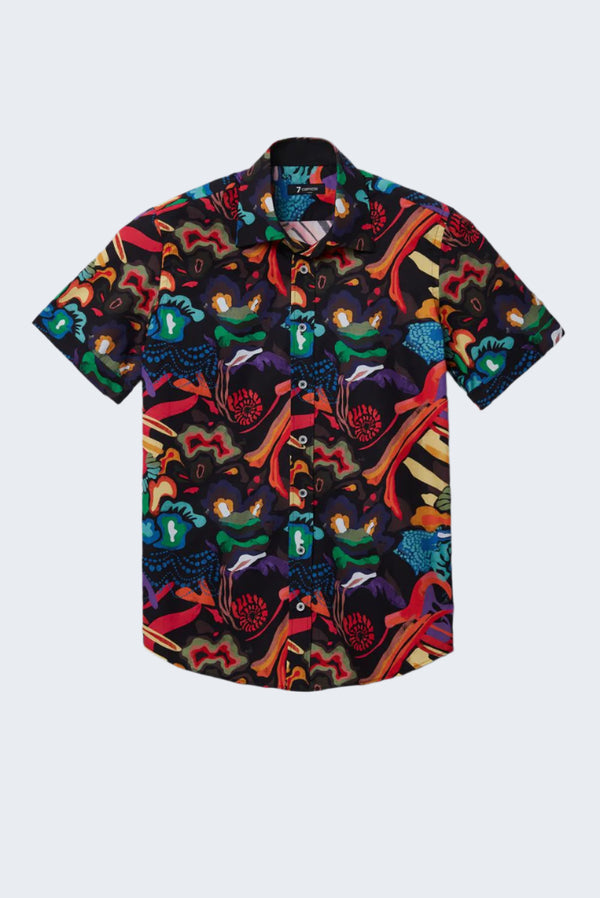 Camicia Uomo Manica Corta Romeo Sport Popelin Nero Arancione
