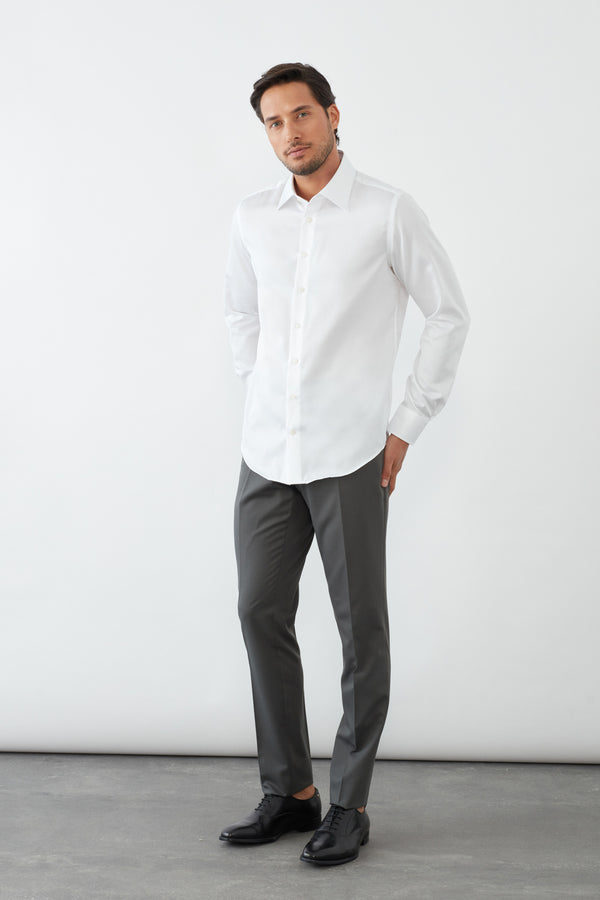 Chemise Homme Mattia Essential Satin Blanc Sans repassage