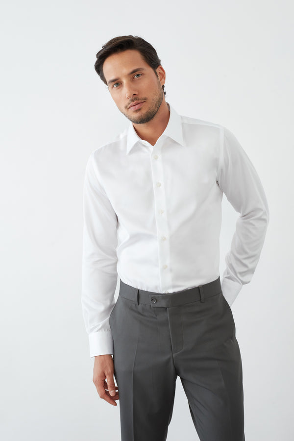 Camisa Hombre Mattia Essential Satin Blanco Sin plancha