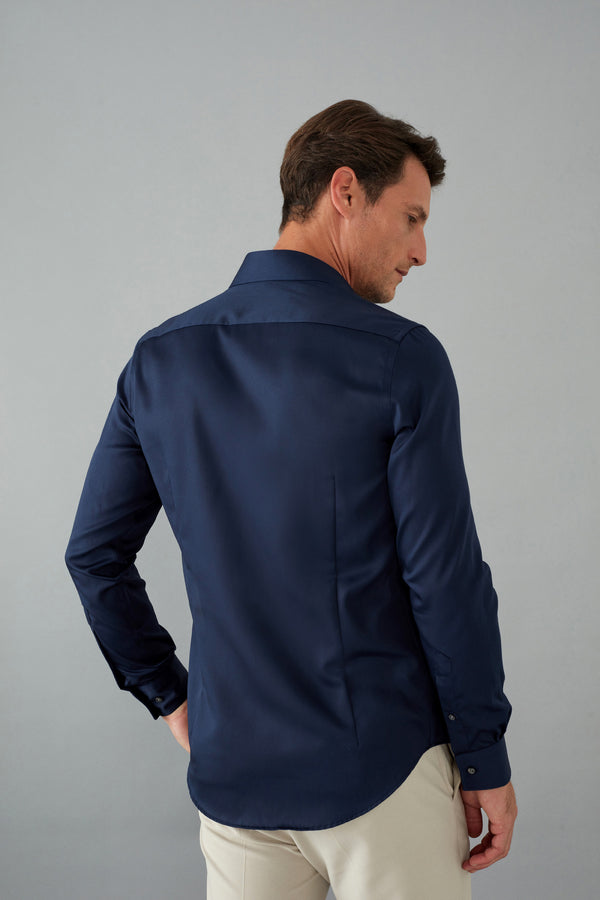 Mattia Essential Herren Hemd Satin Blau Buegelfreie