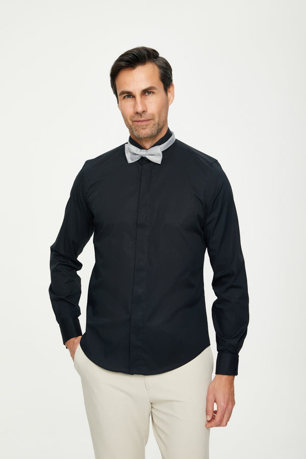 Camicia Uomo Milano Popelin Stretch Nero