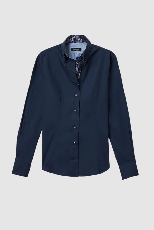 Camisa Mujer Silvia Iconic Popelin Stretch Azul