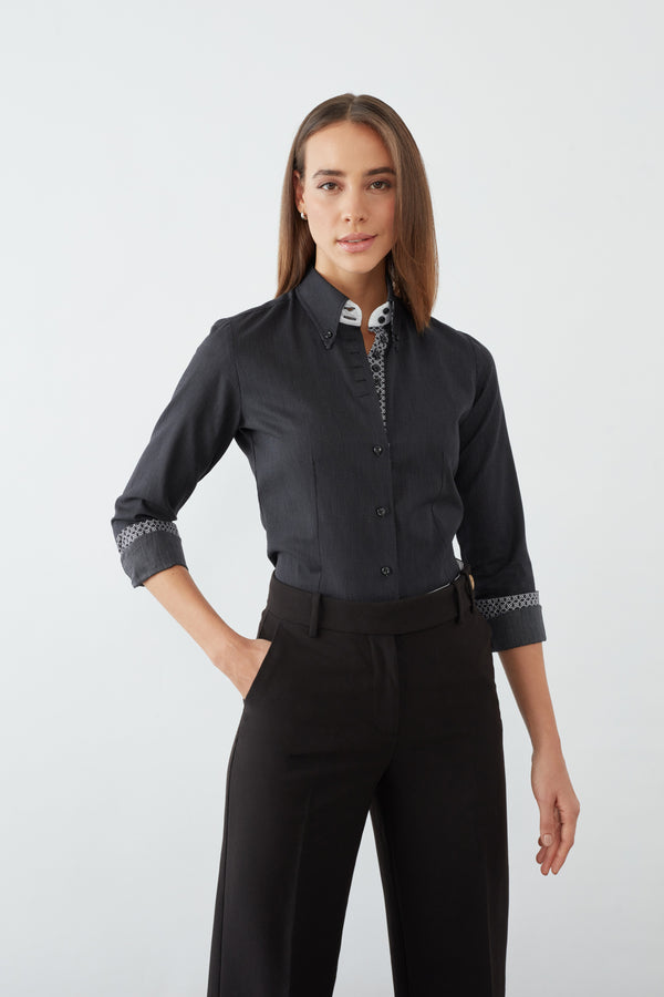 Silvia Iconic Poplin Women Shirt Black White