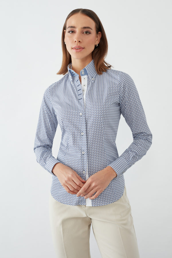 Chemise Femme Silvia Iconic Popelin Blanc Bleu marine