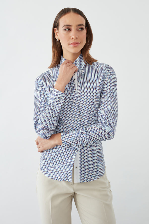 Chemise Femme Silvia Iconic Popelin Blanc Bleu marine