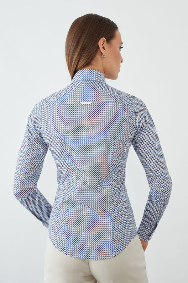 Chemise Femme Silvia Iconic Popelin Blanc Bleu marine