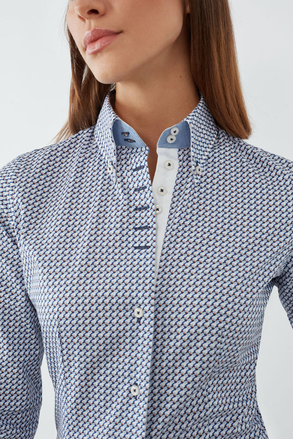 Chemise Femme Silvia Iconic Popelin Blanc Bleu marine