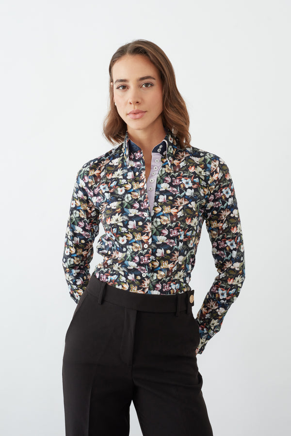 Chemise Femme Silvia Iconic Popelin Noir Rose