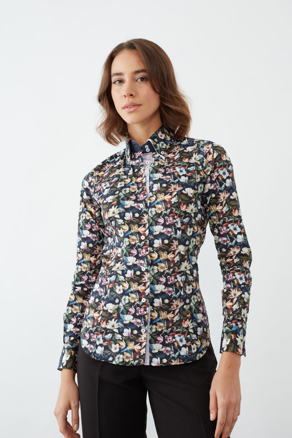 Chemise Femme Silvia Iconic Popelin Noir Rose