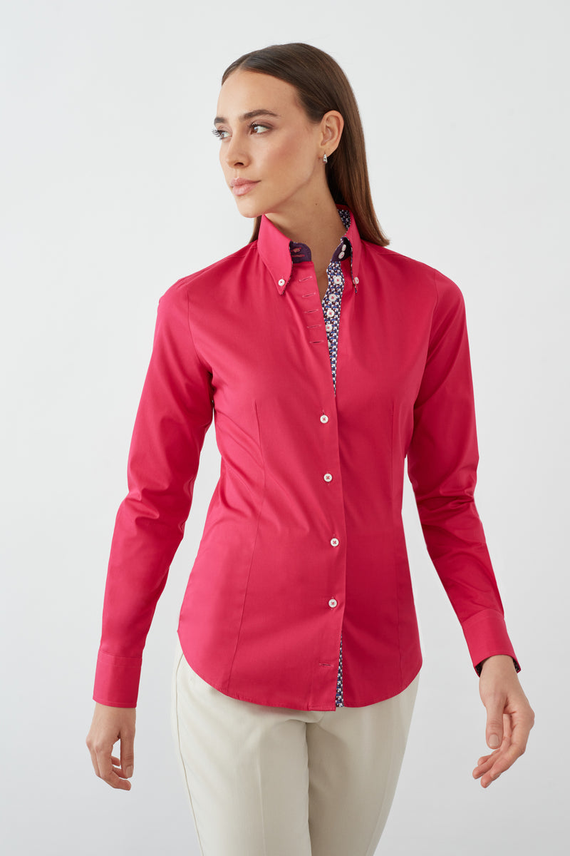 Stretch Damen – Silvia 7 Poplin Rosa Iconic Hemd Camicie