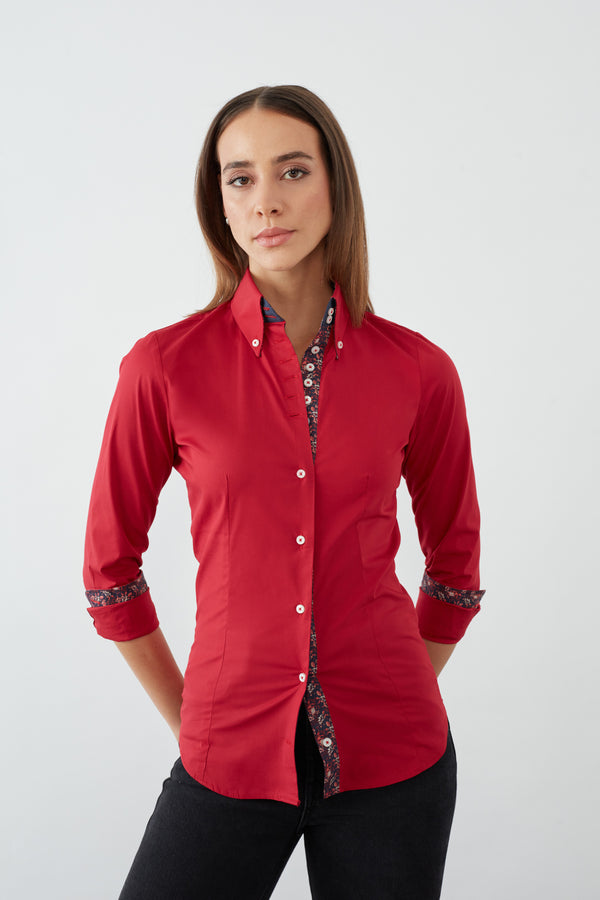 Camisa Mujer Silvia Iconic Popelin Stretch Rojo