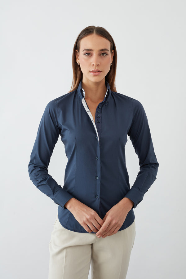 Silvia Iconic Damen Hemd Poplin Stretch Blau