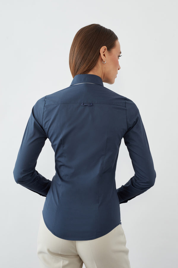 Silvia Iconic Damen Hemd Poplin Stretch Blau