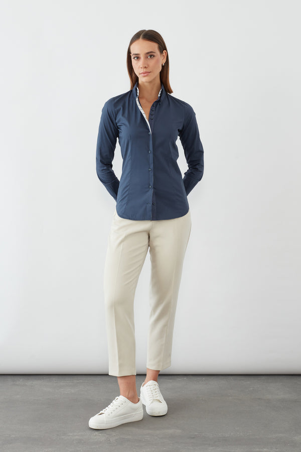 Silvia Iconic Damen Hemd Poplin Stretch Blau