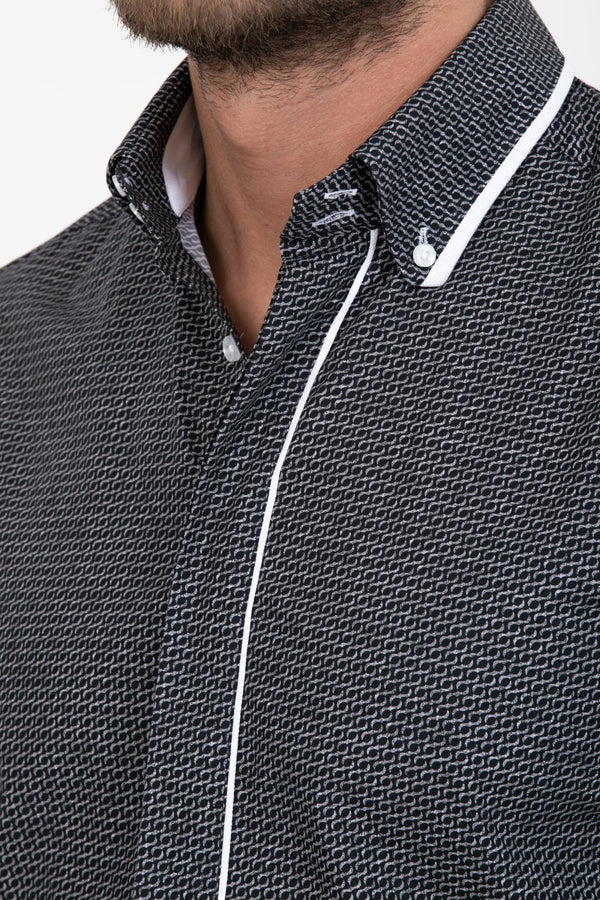 Camisa Hombre Genova Sport Popelin Negro Gris