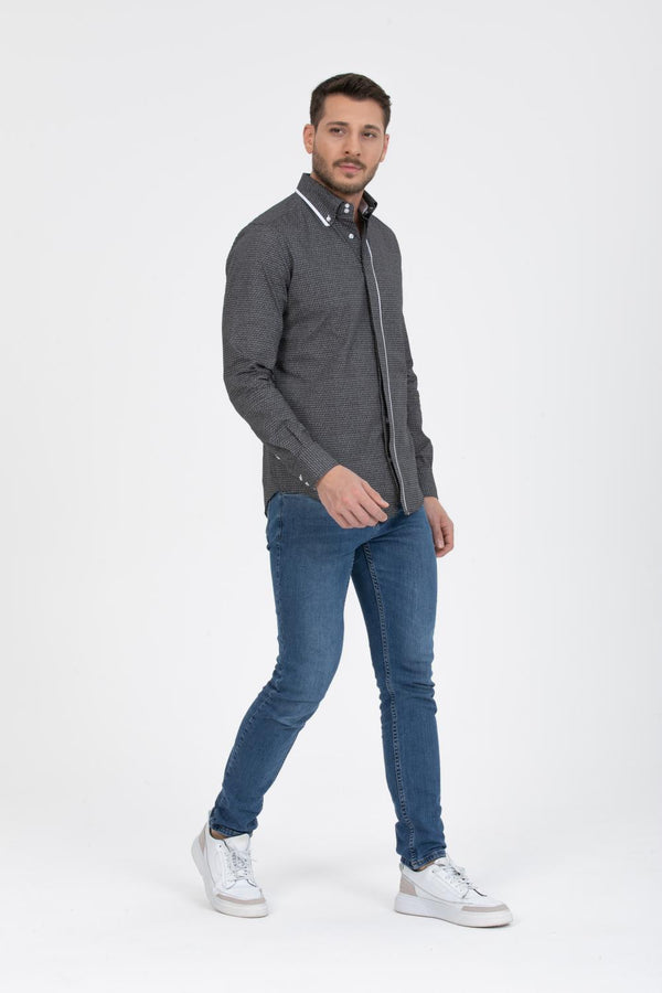 Camisa Hombre Genova Sport Popelin Negro Gris