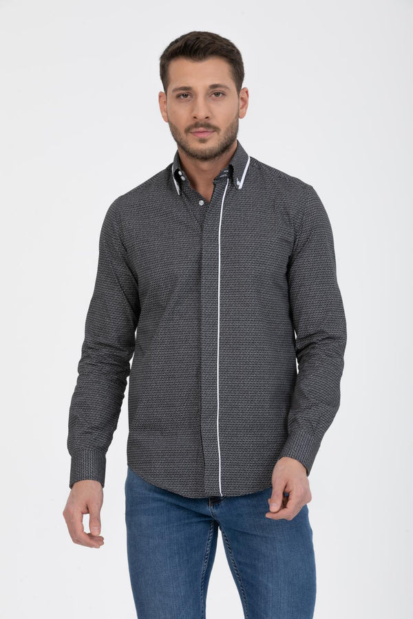 Camisa Hombre Genova Sport Popelin Negro Gris