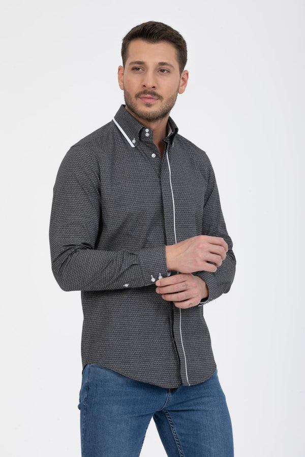 Camisa Hombre Genova Sport Popelin Negro Gris