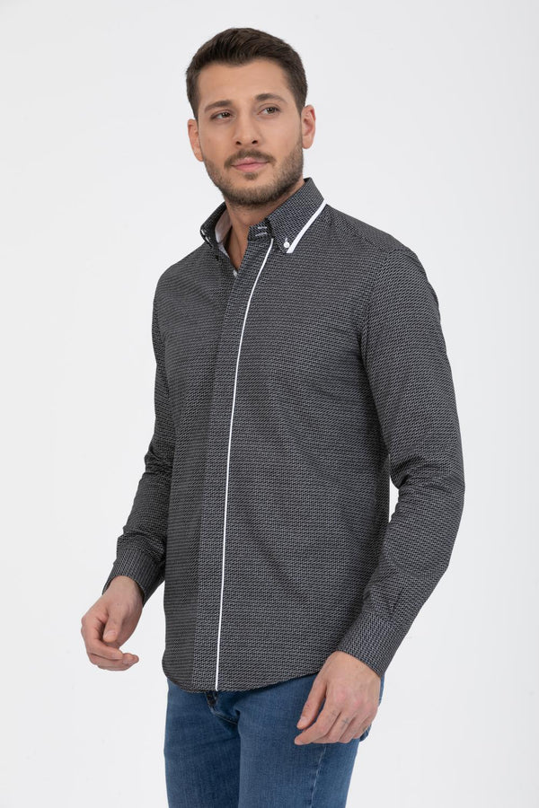 Camisa Hombre Genova Sport Popelin Negro Gris