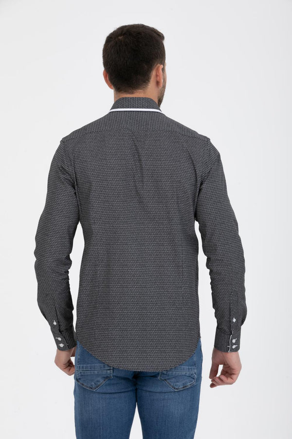 Camisa Hombre Genova Sport Popelin Negro Gris