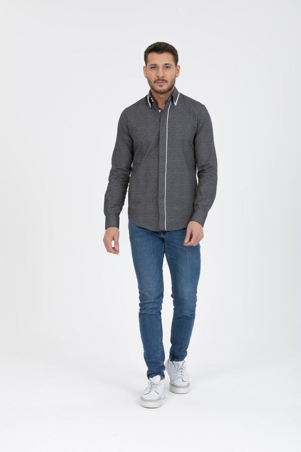 Camisa Hombre Genova Sport Popelin Negro Gris