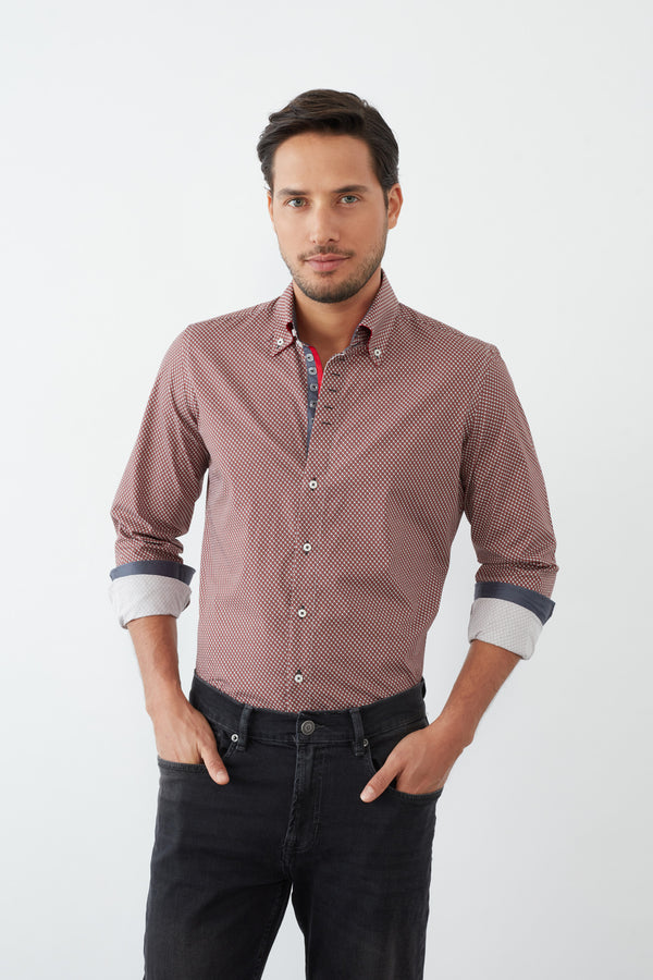 Camisa Hombre Roma Iconic Popelin Rojo Blanco