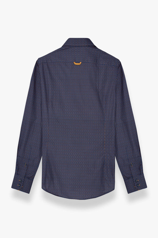 Roma Iconic Poplin Man Shirt Navy Blue Yellow