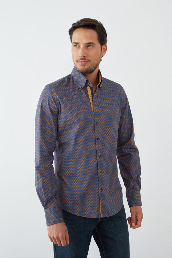 Roma Iconic Poplin Man Shirt Navy Blue Yellow