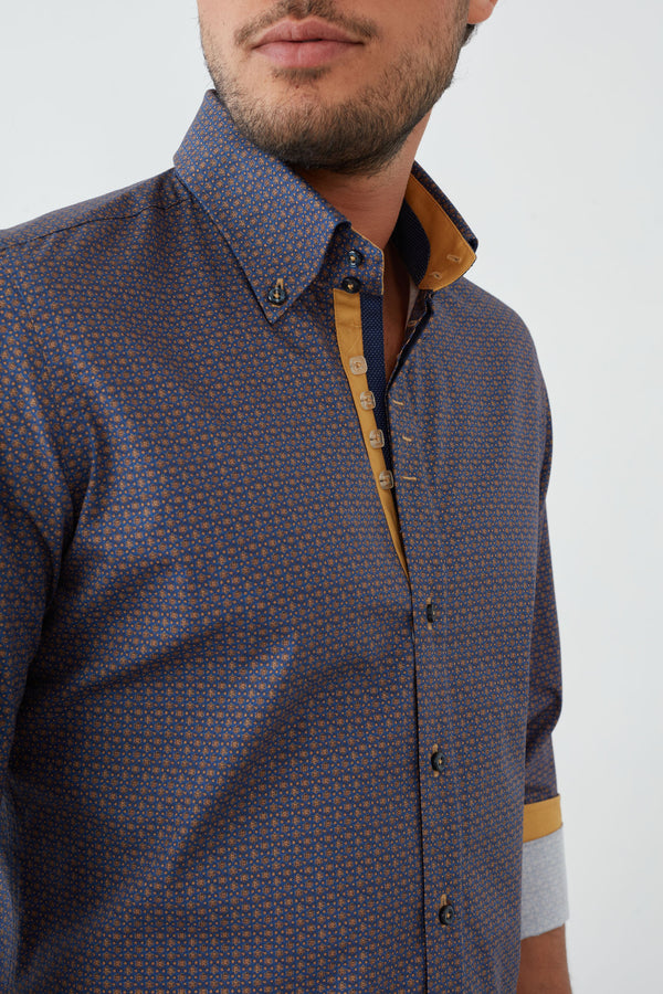 Roma Iconic Poplin Man Shirt Navy Blue Yellow
