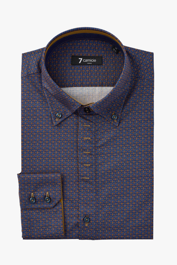 Roma Iconic Poplin Man Shirt Navy Blue Yellow