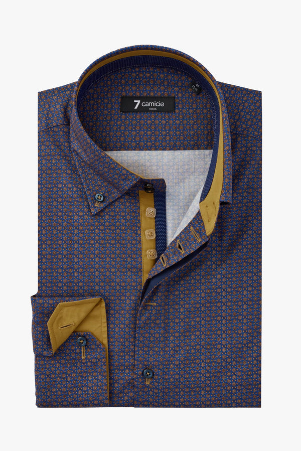 Roma Iconic Poplin Man Shirt Navy Blue Yellow