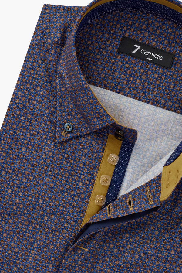 Roma Iconic Poplin Man Shirt Navy Blue Yellow