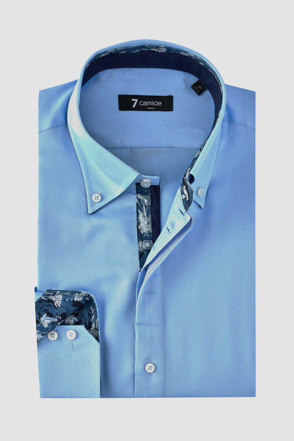 Roma Iconic Herren Hemd Satin Hellblau
