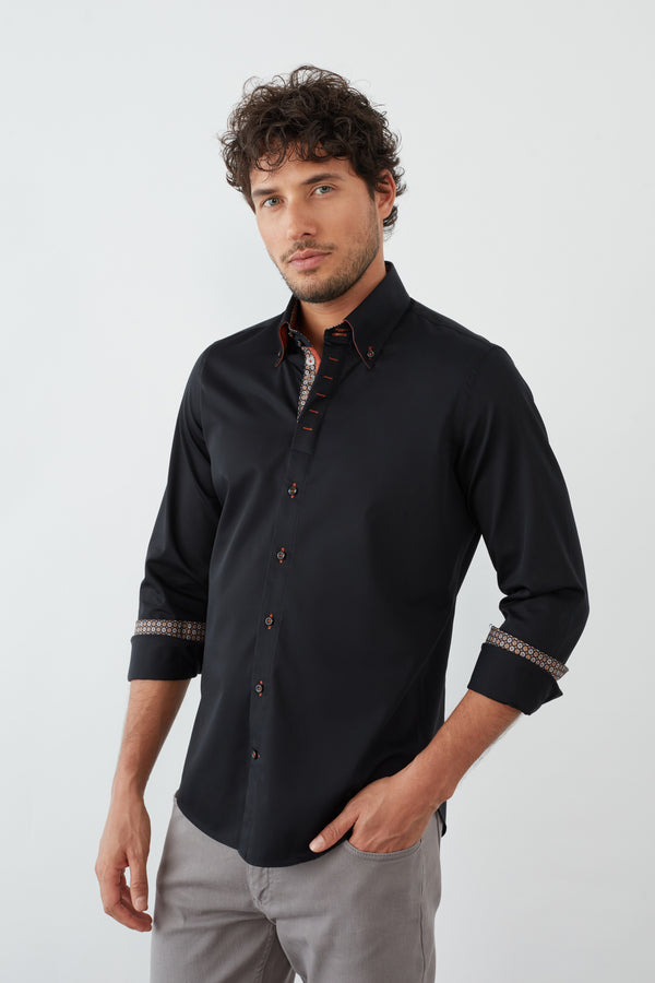 Camisa Hombre Roma Iconic Satin Negro