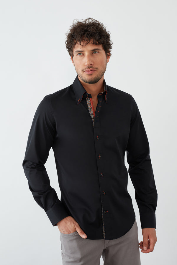Camisa Hombre Roma Iconic Satin Negro