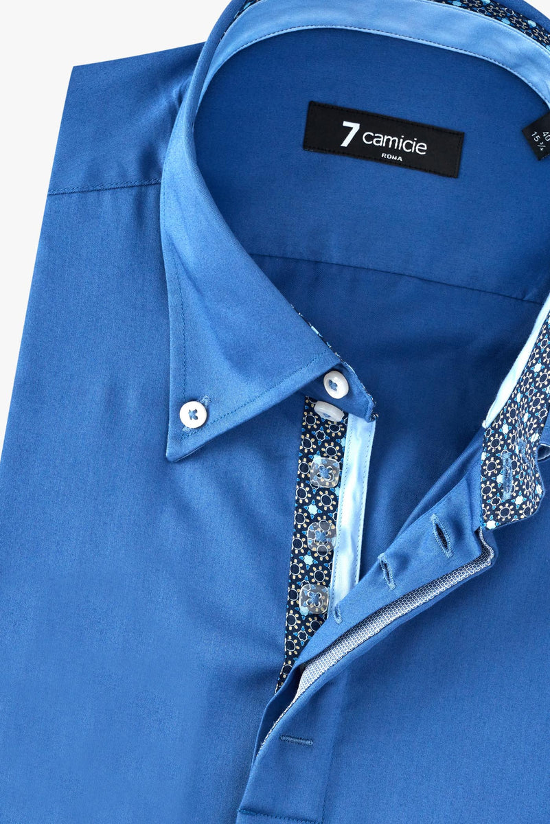 Roma Iconic Satin Man Shirt Blue 7 Camicie
