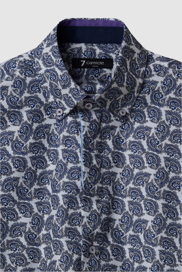 Camisa Hombre Roma Iconic Popelin Blanco Azul