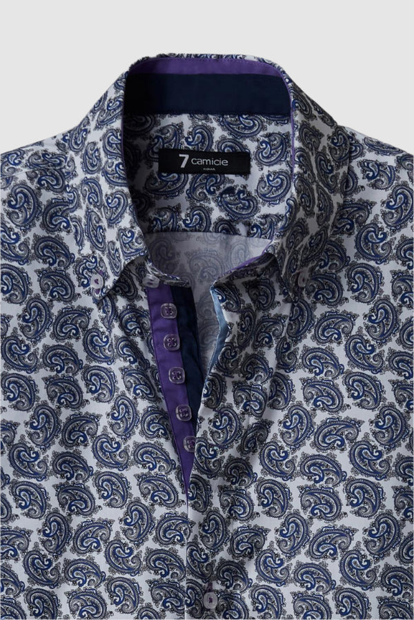 Camisa Hombre Roma Iconic Popelin Blanco Azul