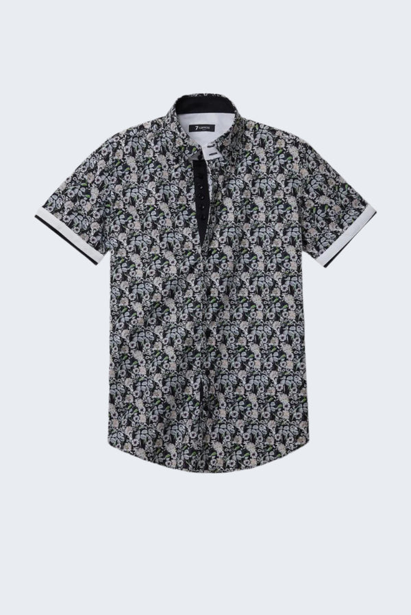 Roma Iconic Poplin Man Shirt Short Sleeve Black White