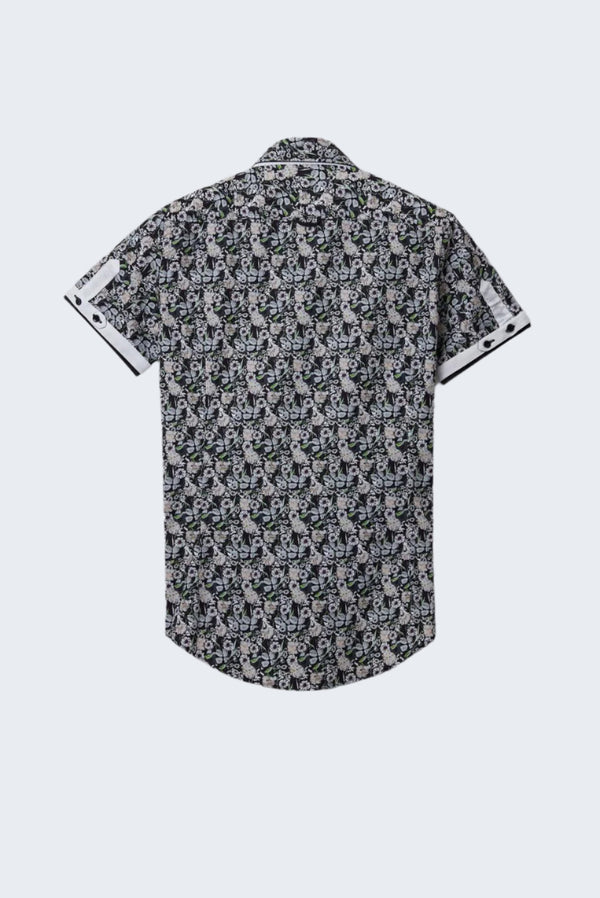 Roma Iconic Poplin Man Shirt Short Sleeve Black White