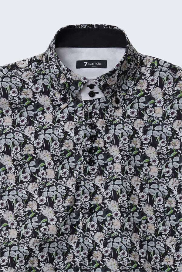 Roma Iconic Poplin Man Shirt Short Sleeve Black White