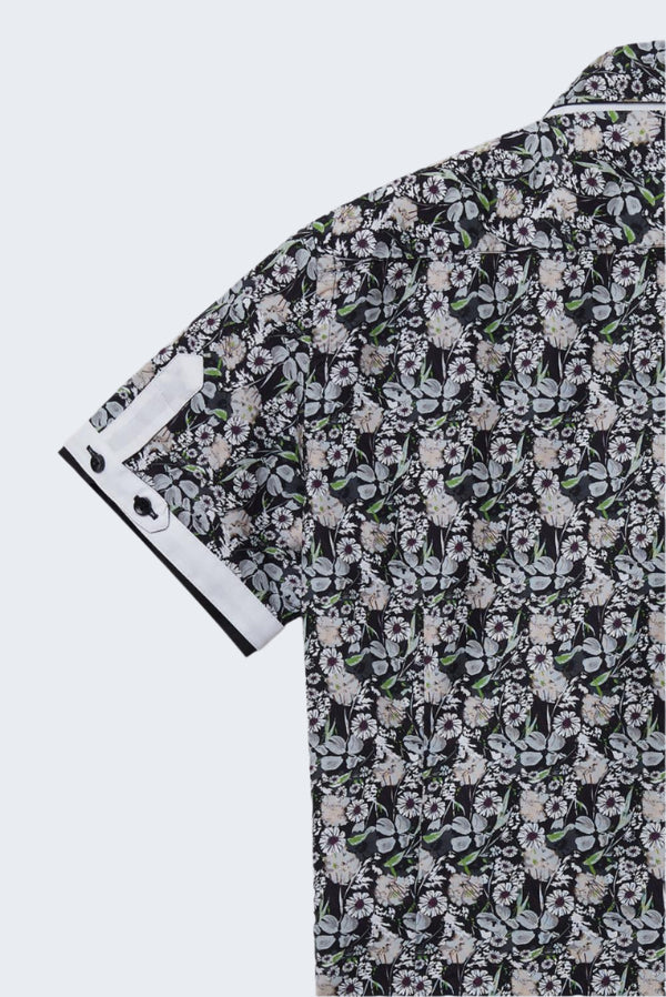 Roma Iconic Poplin Man Shirt Short Sleeve Black White